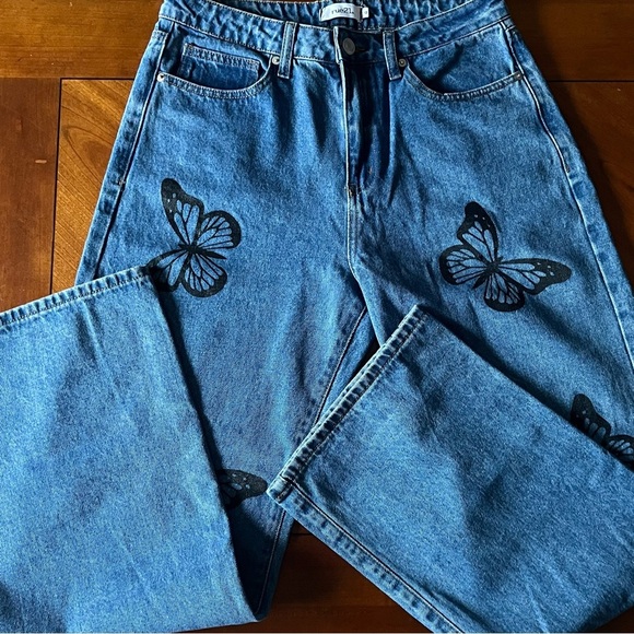Rue21 wide leg butterfly jeans high waisted juniors size 12 - Picture 3 of 6